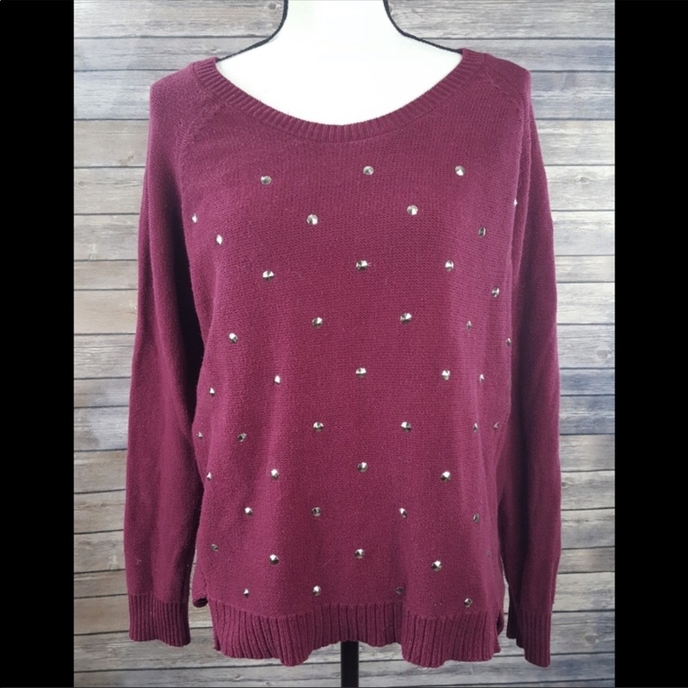 Rock & Republic Women’s Burgundy Studded Sweater